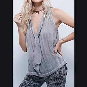 Free People Neck Tie Sleeveless Oversized Blouse